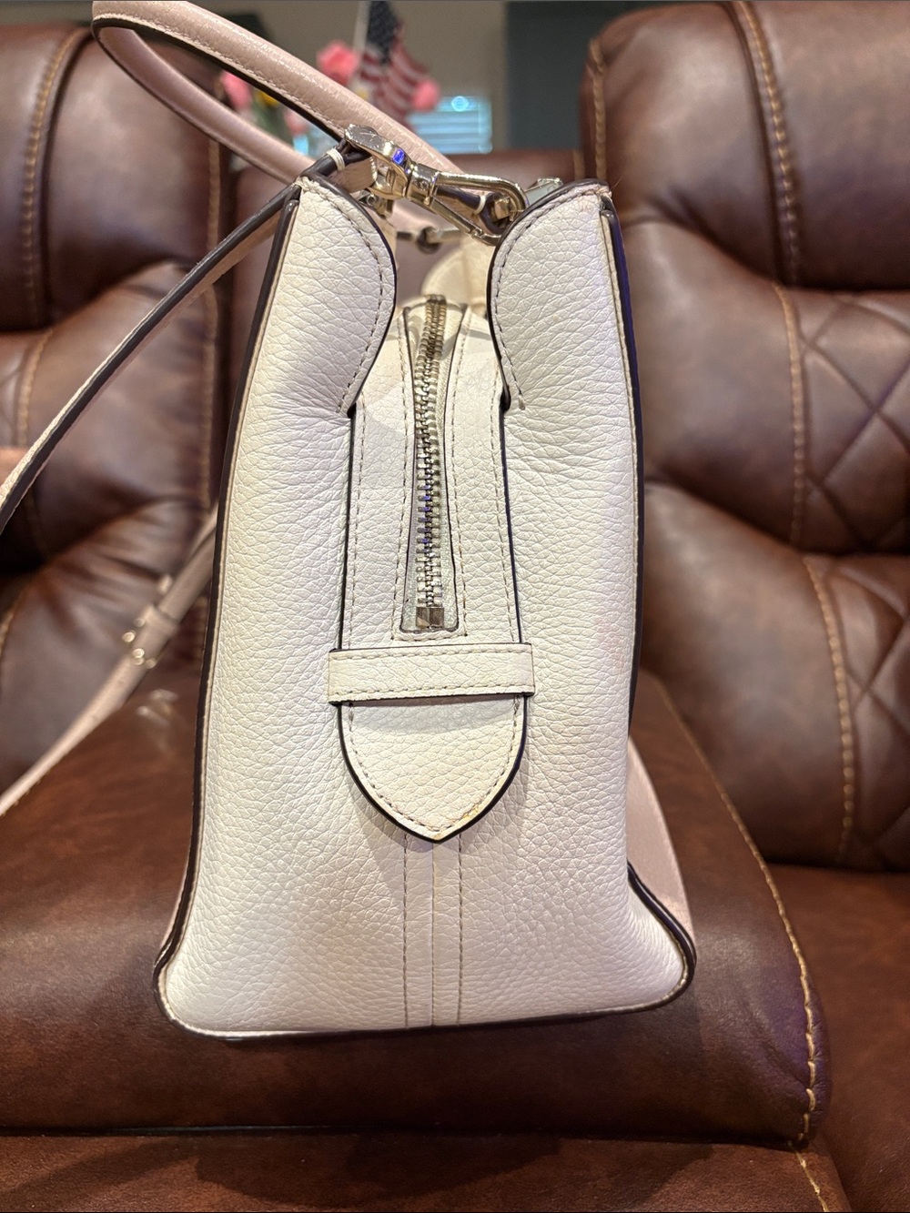 kate spade Pebbled Leather Satchel in Pale Pink/light sand Trim, gold hardware - Picture 2 of 12